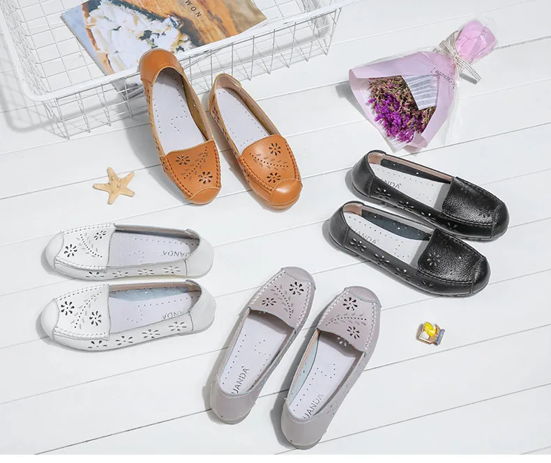 CAGILKZEL 2019 New Women Ballet Shoes Flats Cut Out Leather Breathbale Moccains Casual Woman Boat Shoes Ladies Ballerina (6)