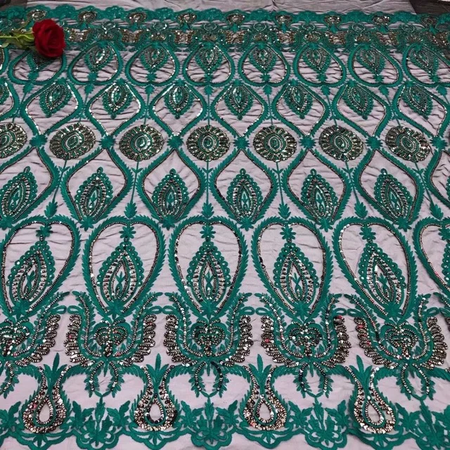 

nice looking embroidery tulle mesh lace fabric with sequins for party dress