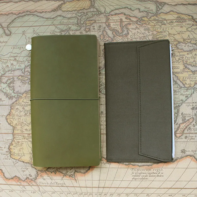 Fromthenon Traveler Notebook Journal Storage Bag Vintage Olive Green Canvas Stationery Card Holder For Midori Travelers Notebook 3