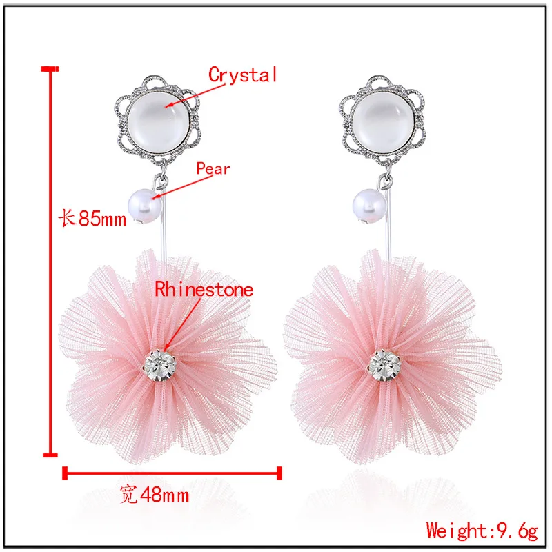 Elegant Fabric Lace Flower Earrings Shaped Charms Fringed Tassel Earrings