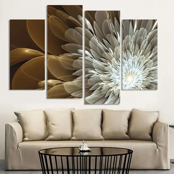 4 Panels Framed Anvas Wall Painting Wealth And Luxury Golden Flowers