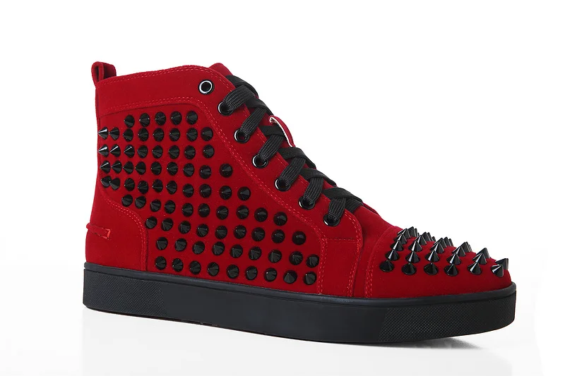 Замшевые высокие кроссовки кофейного цвета с шипами, красная толстая подошва, мужская повседневная обувь, модные роскошные дизайнерские туфли на плоской подошве, размер 46
