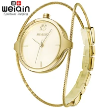 WEIQIN Or Femmes Montres De Luxe de Haute Qualité Résistant À L’eau Montre Femme Acier Fil Montre Bande 2017 Robe Femme Montres