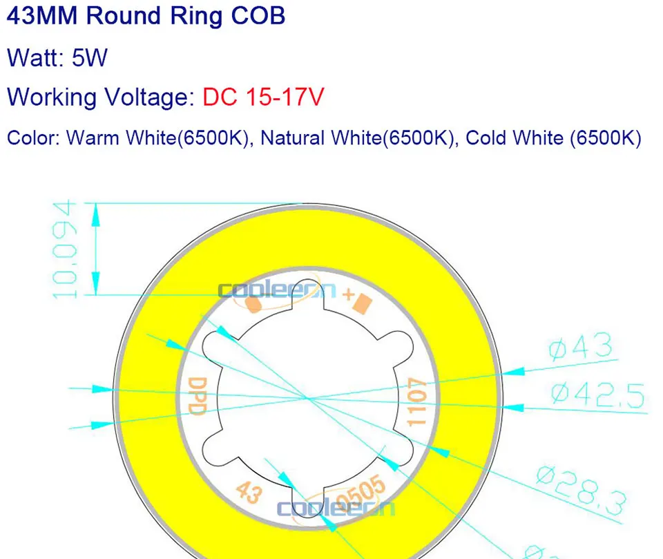 43 мм диаметр кольца форма светодиодный COB чип теплый натуральный белый излучающий цвет 5 Вт 15 в светодиодный свет для внутреннего интерьера декоративные светильники лампы круглый COB