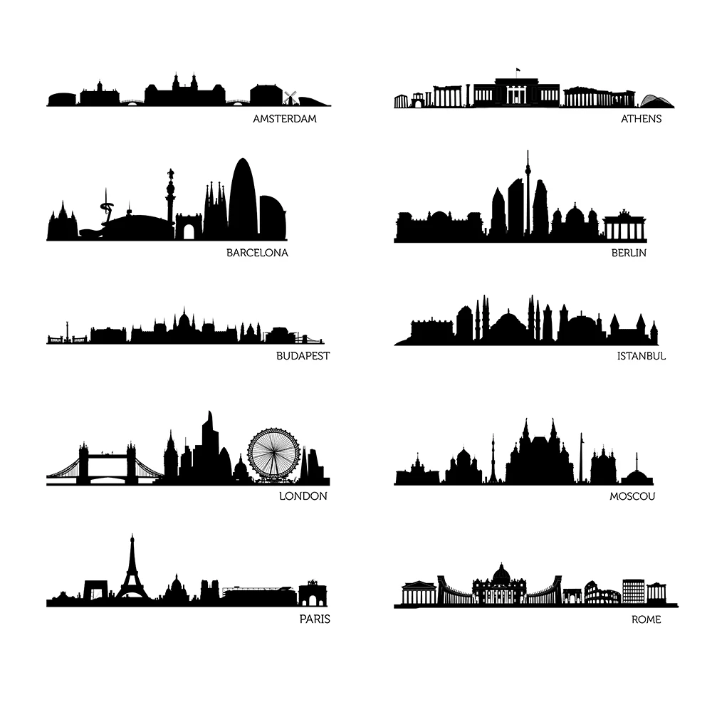 10 Ville Paysage Sticker Mural Moderne Ville Skyline Sticker BRICOLAGE
