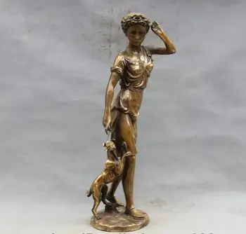 

26 Western Art Decor Copper Bronze woman girl and Dog sculpture