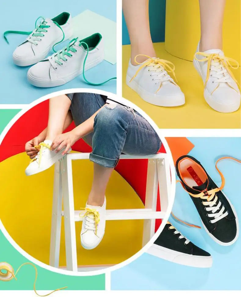 Градиентные меняющиеся цвета плоские шнурки вечерние походные ботинки спортивные туфли со шнурками парусиновые повседневные обувные