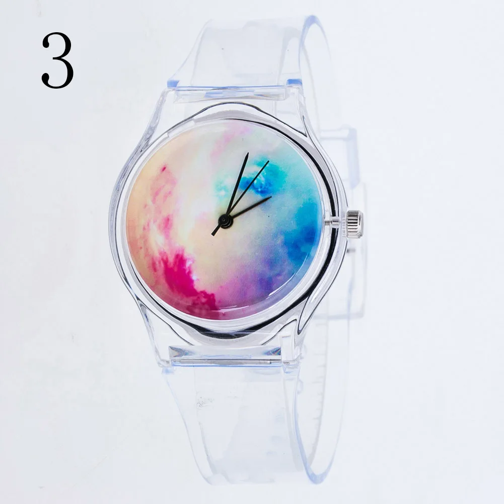 

Fashion Women Watches Plastic Cartoon Transparent Strap Wristwatches Clock Student Sport Watches Lady Girls Casual Quartz Watch
