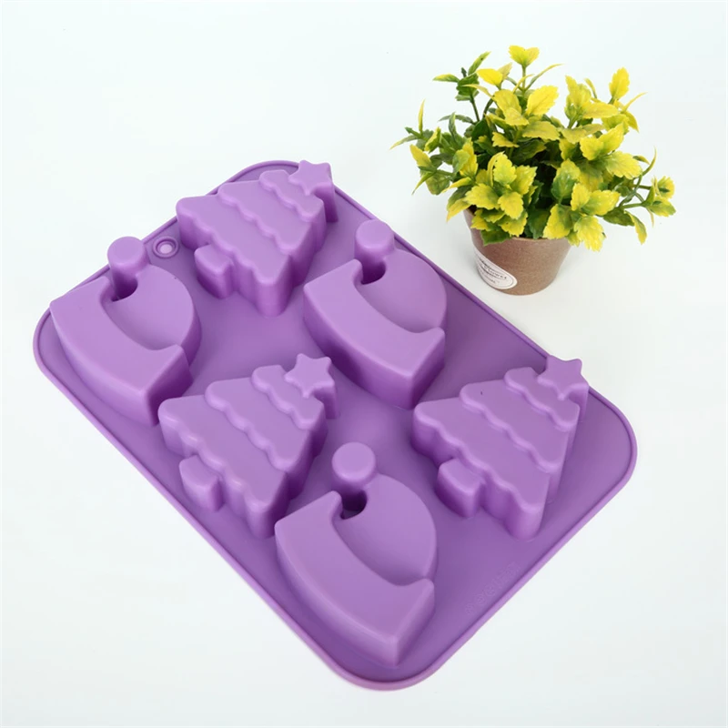 

Silicone Mold Creative 6 Even Christmas Tree Hat Shape Soap Mould DIY Cake Decorating Chocolate Mould Baking Tool Hand Made QY54
