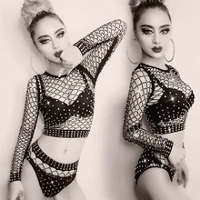 2018 nuevo Mono de baile de Jazz negro para señora ropa Sexy mujeres Bar bailarines de DJ leotardo etapa Vintage trajes de actuación para cantantes M1021