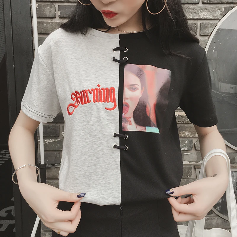 

2019 Women's T-shirts Japan Punk Kawaii Ulzzang Summer Loose Letters Printing Ring Student Female Korean Kawaii Tshirt For Women