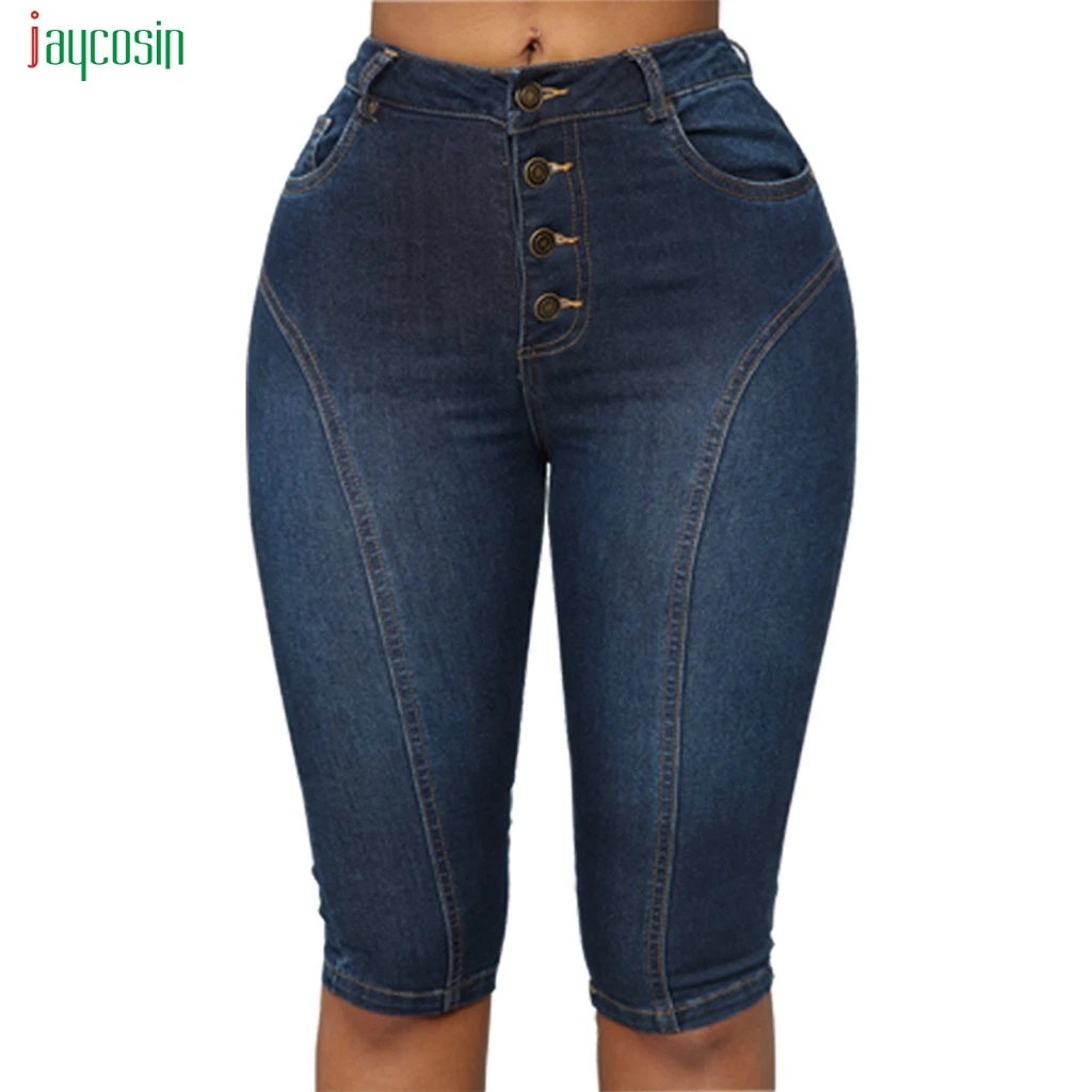 

Jaycosin Knee-length Jeans Woman Clothes High Waist Pants Mujer Elastic Leggings Short Pants Denim Shorts Skinny Jeans For Women