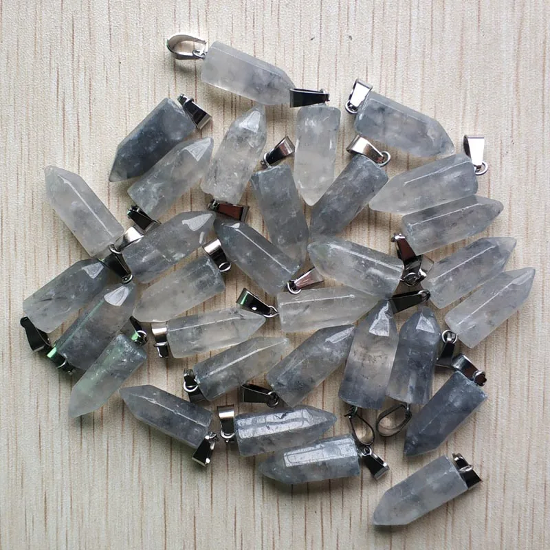 

Free shipping fashion good quality natural Devil crystal quartz hexagonal pillar charm pendants 24pcs/lot wholesale free