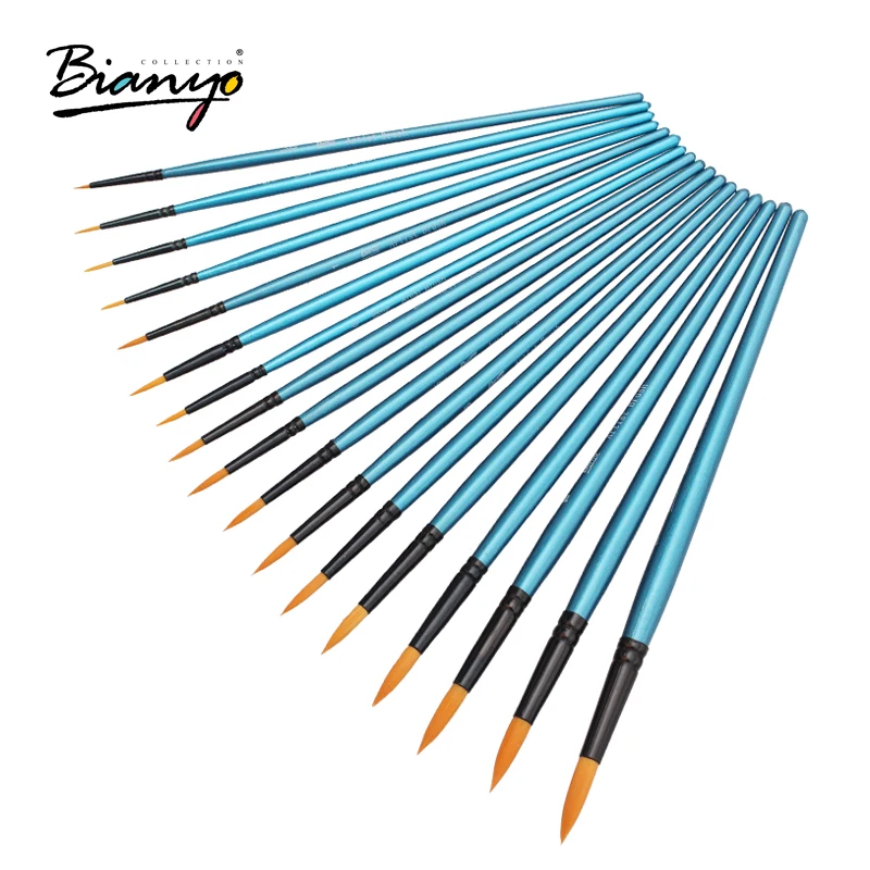 Goede Bianyo 17 Stks Ronde Vorm Nylon Haar Houten Lange Handvat Aquarel Borstel Set Voor School Acryl Schilderen Briefpapier Art Supplies
