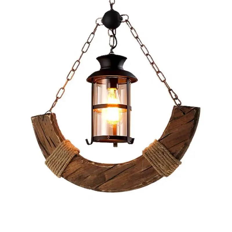 

American Art Hemp Rope Chandelier Wood Dining Room Bar Cafe Internet Bar Chandelier