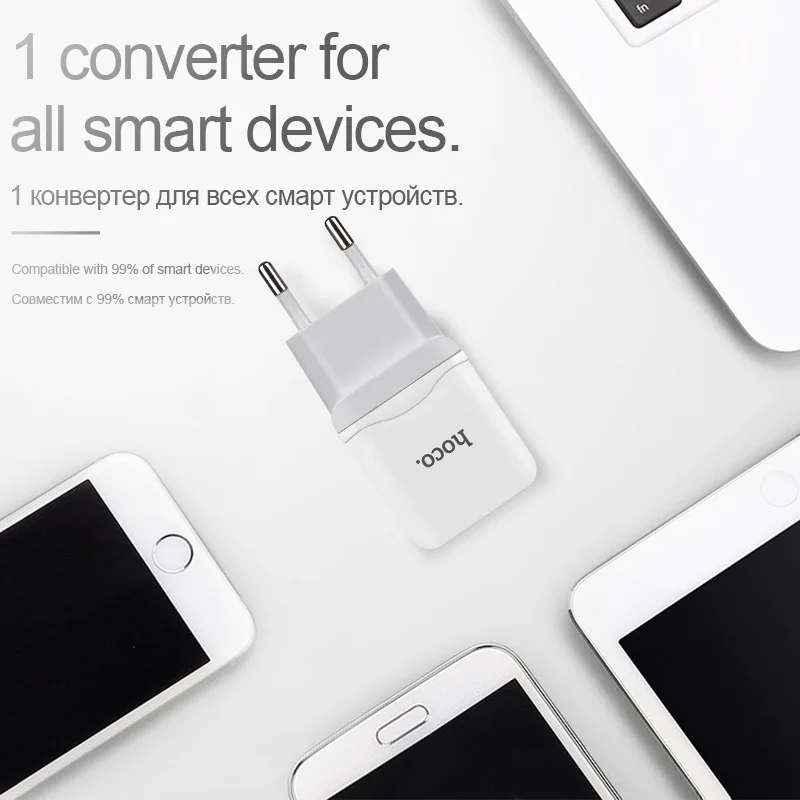 HOCO USB السفر شاحن آيفون 6 5 ثانية 7 8 البسيطة الاتحاد الأوروبي الجدار شاحن شحن ل Xiaomi سامسونج واحدة 1 ميناء الهاتف المحمول شاحن