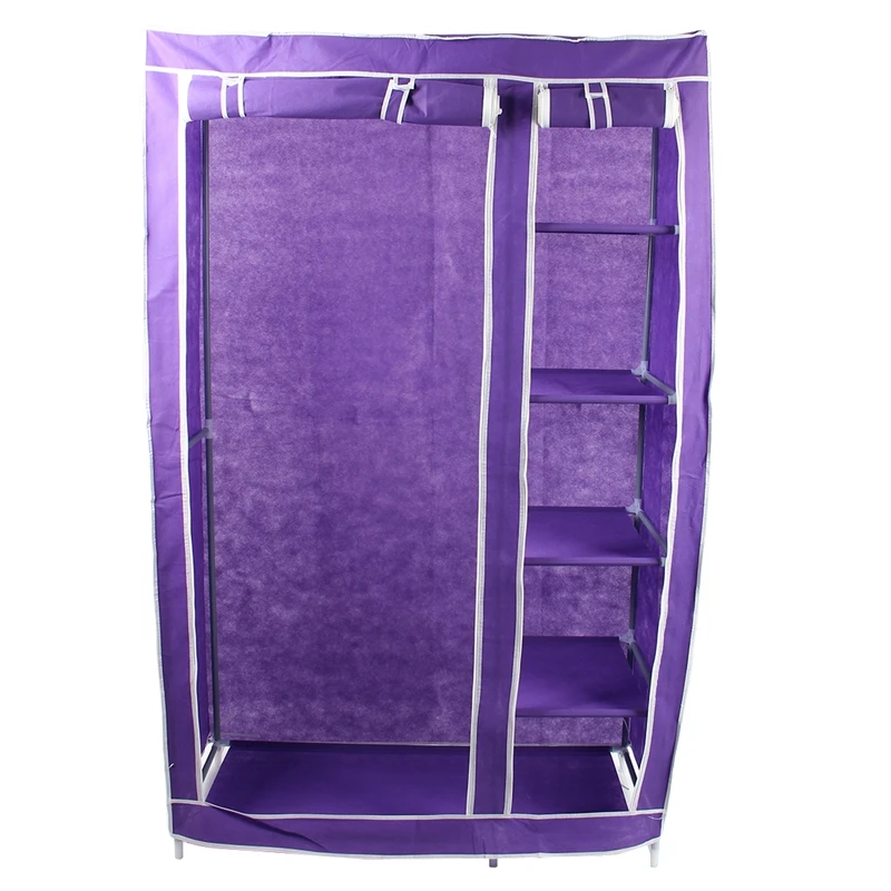 Складной двойной холщовый шкаф для одежды, подвесной шкаф с полками - Цвет: Purple