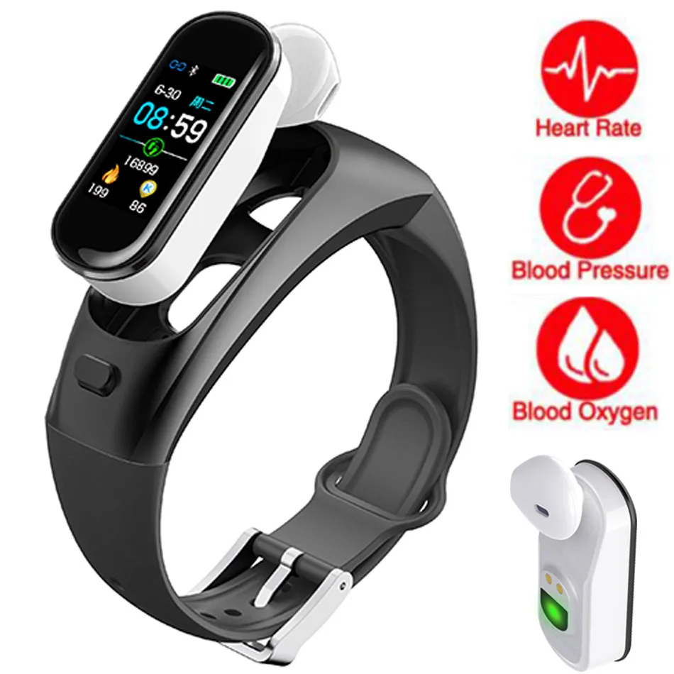 

Fitness Smart Watch Women Men Wireless Earphone Bluetooth Heart Rate Monitor Pedometer Health Touch Sport Watch For Android IOS