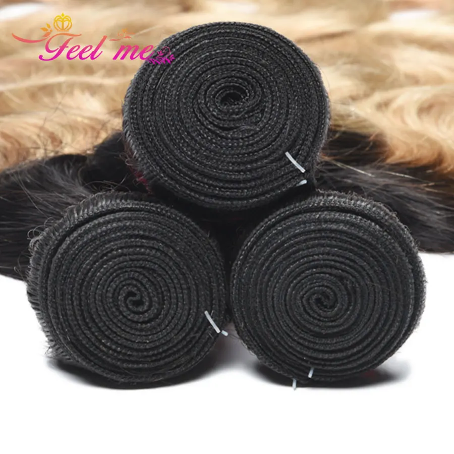 FEEL ME Body Wave One бразильские локоны Омбре пучки светлых волос 1b/27 два тона