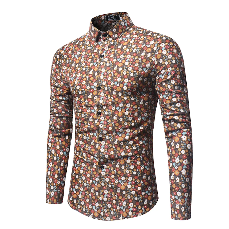 2019 Spring Autumn New Men Print Floral Shirt Fashion