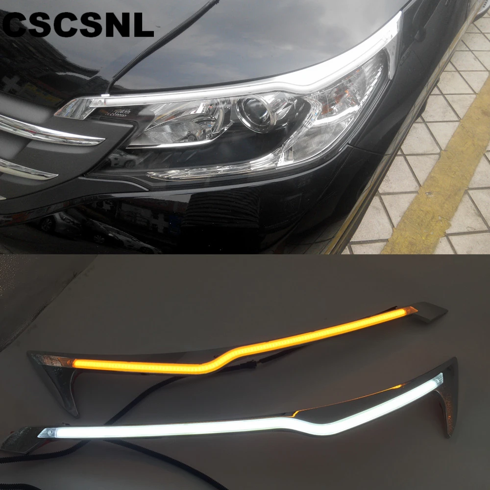 

CSCSNL 2PCS Car Headlight LED Eyebrow Daytime Running Light DRL With Yellow Turn Signal Light For Honda CRV 2012 2013 2014