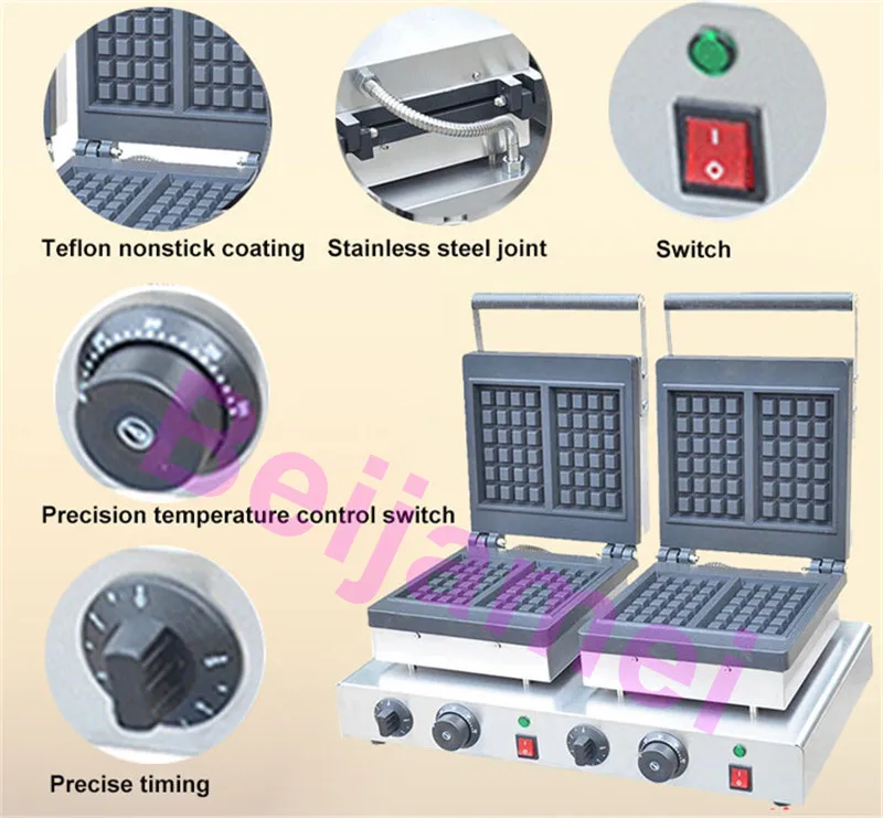 BEIJAMEI выпечки оборудование оптом двойной головкой вафельница электрическая машина 220 V 110 V двойной голова площади машины для выпечки вафель