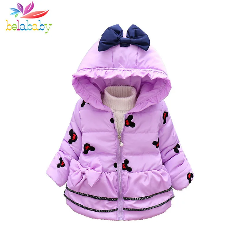 Belababy Toddler Coat 2018 Winter New Baby Girls Cotton Bow Frill Costume Towel Embroidered Children