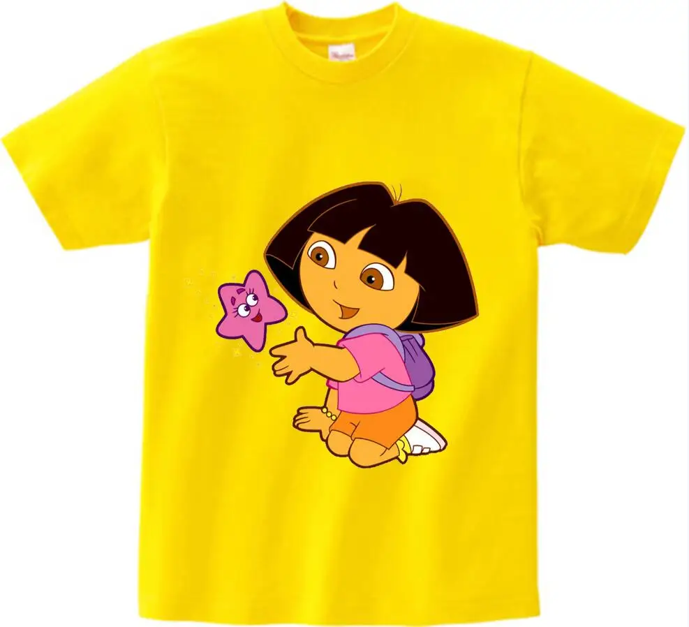 yellow childreTshirt Летняя одежда для девочек от 3 до 8 лет футболки Повседневная забавная футболка Топы для мальчиков г., новые футболки Детская футболка с принтом Доры - Цвет: yellow childreTshirt