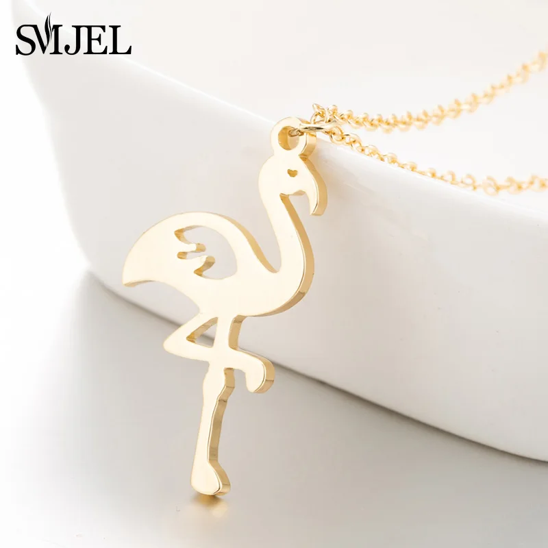 

SMJEL Trendy Origami Crane Necklaces for Women Stainless Steel Flamingo Bird Pendant Necklace Choker Collier Femme 2019