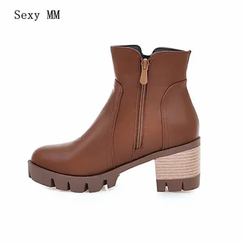 

Spring Autumn Square High Heels Ankle Boots Women Short Boots Ladies Shoes botas botte femme Plus Size 34-40.41.42.43