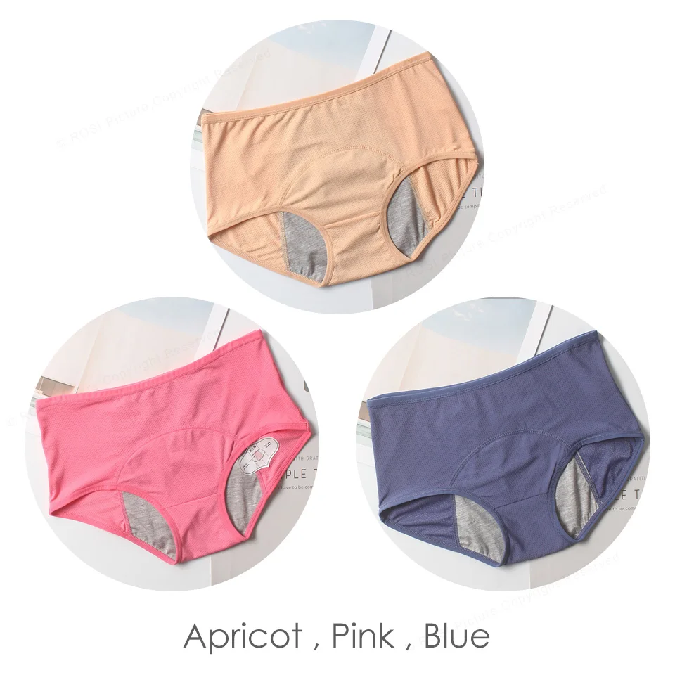3 шт., женские трусики для менструального периода большого размера плюс, герметичные трусы, женское нижнее белье с высокой талией, Дамское белье 4xl 5xl - Цвет: Apricot Pink Blue