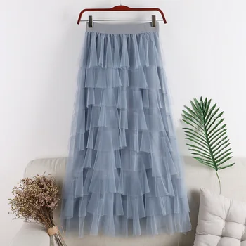 

Cake Skirts 2020 New Summer Slim Multi-layer Mesh Skirt Korean Casual Loose Cool Long Fairy Skirt for Women Faldas Mujer Moda