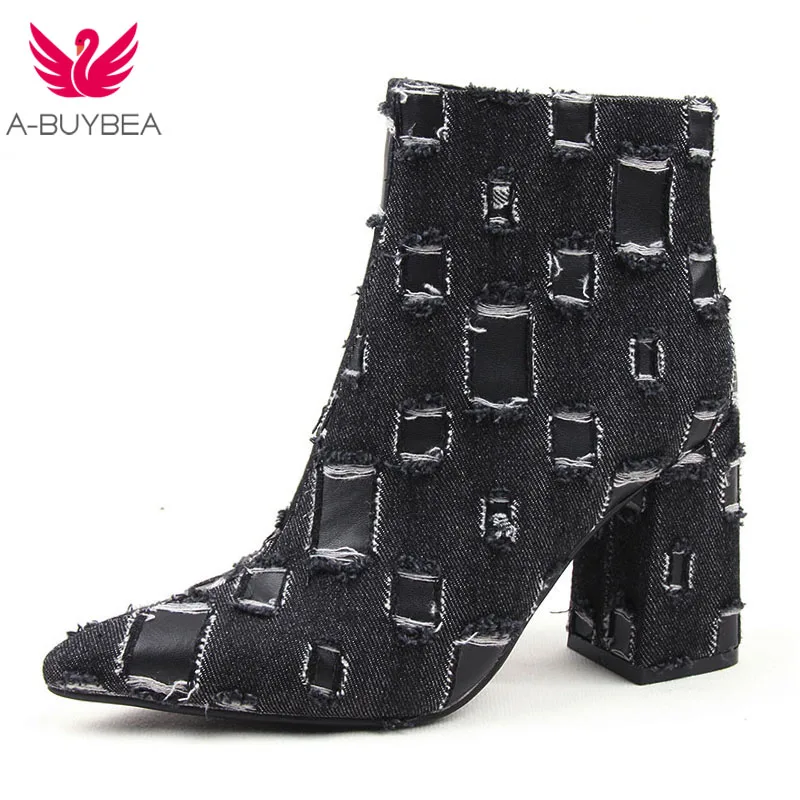 

Plus Size 34-43 Fashion Shoes 2019 New Women Heels Boots Female Autumn Ankle Boots Woman Hot Fashion Black Leather Boot