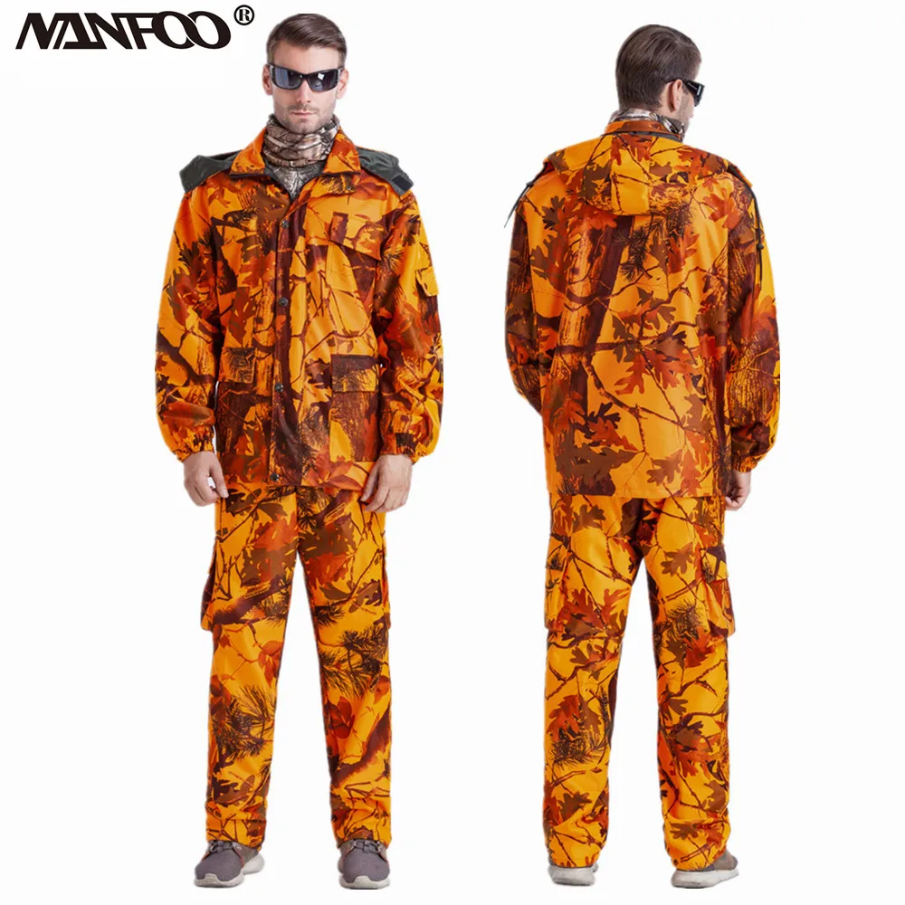 Открытый мужской оранжевый Bionic Камуфляж Охота скалолазание костюм ветрозащитный водонепроницаемый стрельба костюмы куртка и брюки