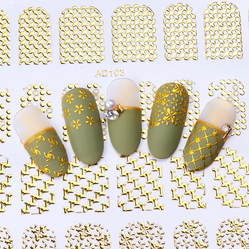 1 шт 3D золото Bronzing наклейка на ногти DIY святить Клей цветок полный гель лак для ногтей Art Маникюр CHAD101-106