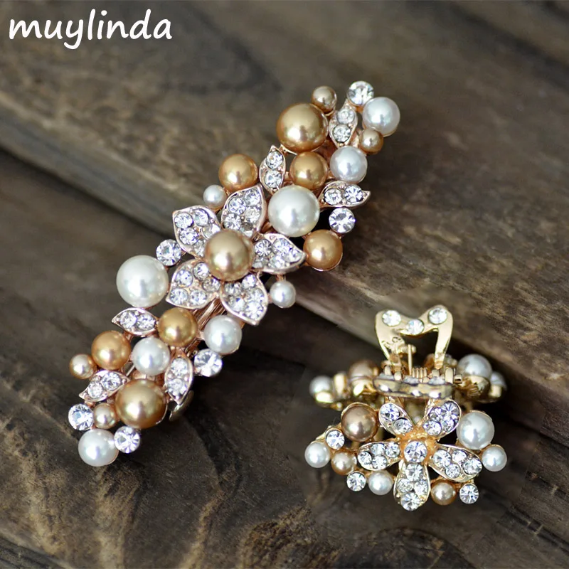 

Fashion Simulated Pearls Flower Hair Claw Rhinestone Hair Clip Jewelry Women Fashion Bridal Hair Accessories