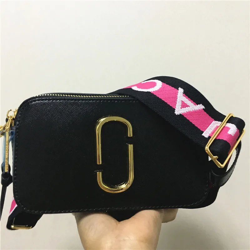 

2019 new camera bag wide shoulder strap mixed color small square bag leather ladies handbag double zipper small shoulder bag M