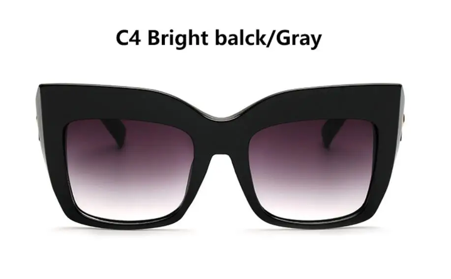 Большие прозрачные линзы Квадратные Солнцезащитные очки Толстая рамка винтажные затемняющие очки для женщин роскошный бренд знаменитостей негабаритные солнцезащитные очки - Цвет линз: C4 bright black