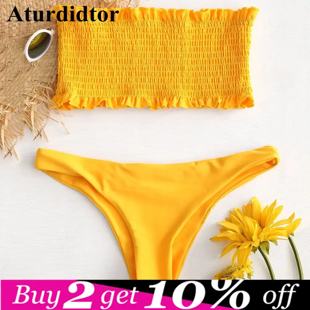 yellow bandeau swimsuit