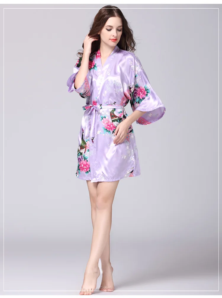 Лидер продаж печати женский Шелковый район Халаты платье кимоно юката Для женщин одеяние сексуальное женское белье пижамы халат плюс