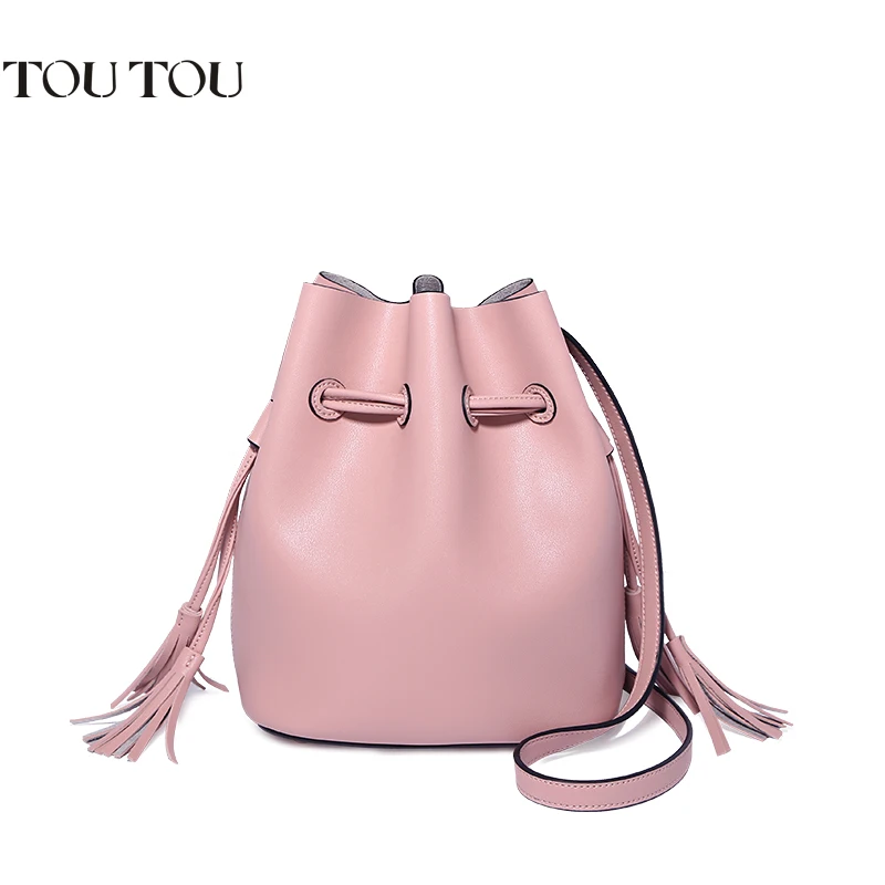 A1645 Fashion Simple Ladies Crossbody Tassel Drawstring Bucket Bag