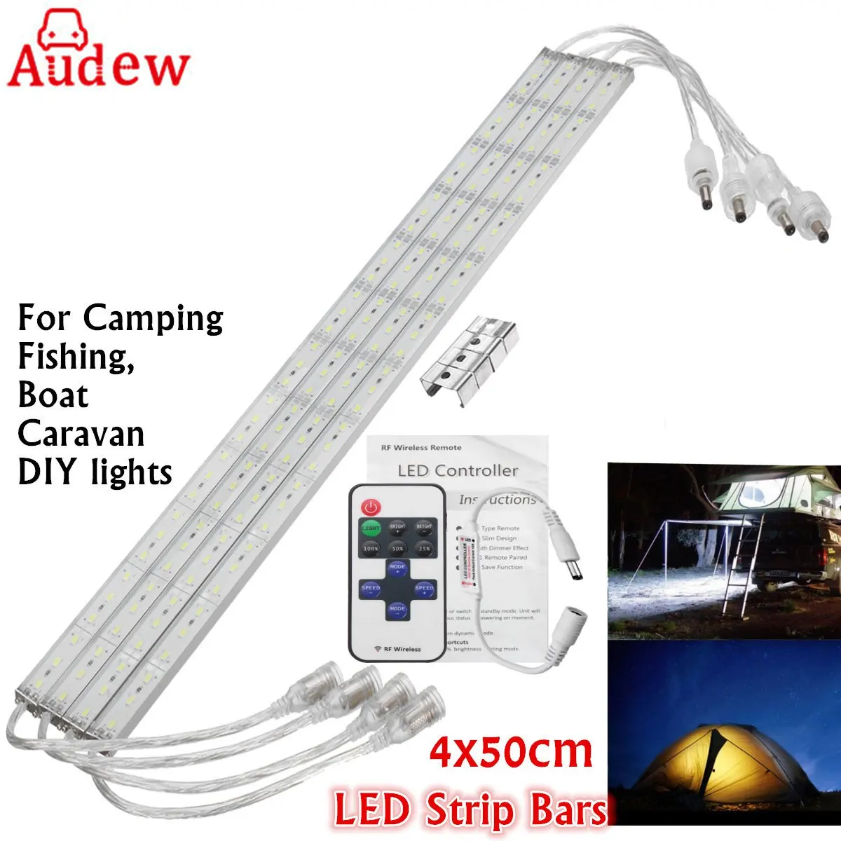 4pcs 50cm 5630 12v Car Waterproof Cool White Led Strip Lamp Wireless