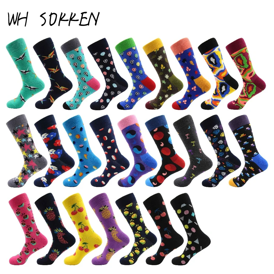 WH SOKKEN забавные мужские новые носки из чесаного хлопка Компрессионные в стиле хип