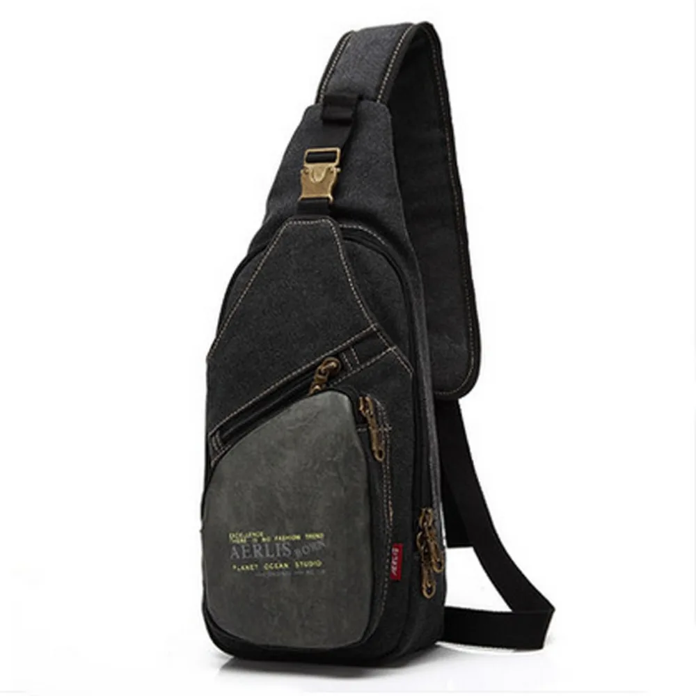 

New Men Canvas With PU Leather Military Travel Riding Cross Body Messenger Shoulder Back Pack Sling Chest Bag