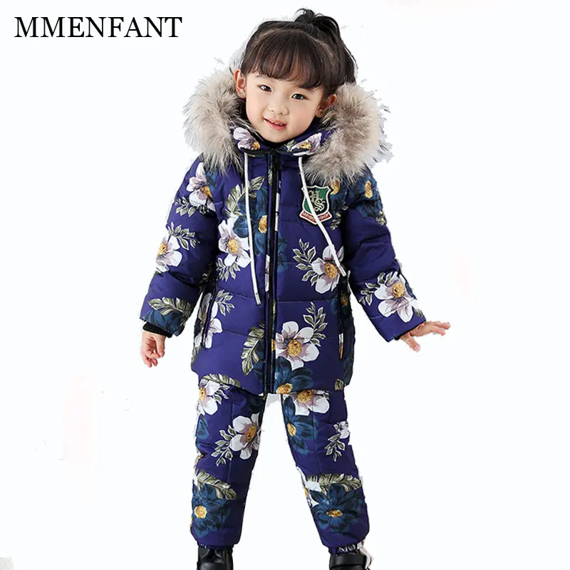 

Children's ski clothes Down Jacket suit Winter snow Wear Boys and Girls Thicker warm Camouflage Flowers print kids Ski suit 2-6Y