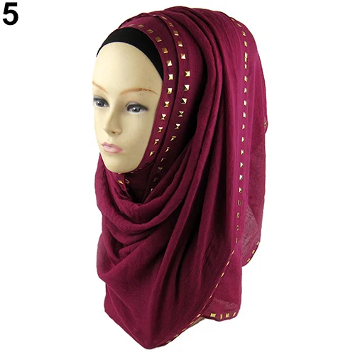 

Women's Muslim Long Soft Hijab Rivet Islamic Scarf Cotton Shawl Head Wear Hat