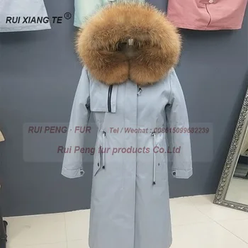 

New brand 2019 real fur parka with hood lining rex rabbit fur women real fur coat natural fox fur coat RuiXiangTe