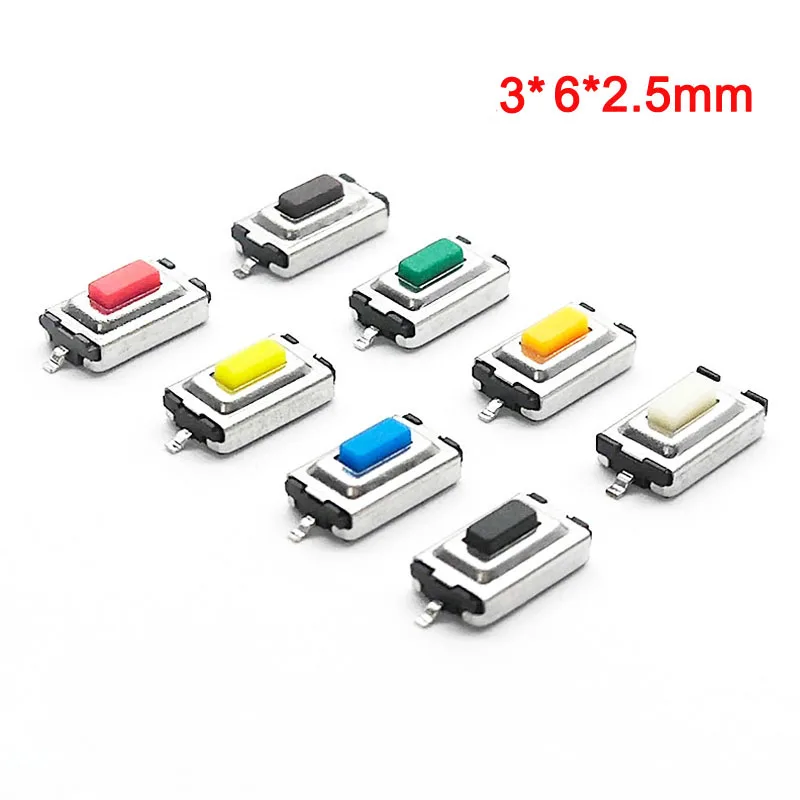 

50pcs 3x6x2.5mm Mini Stretch SMD Tact Switch 2P Tactile Push Button Switches Sets For Household Electric Appliance Yellow Black