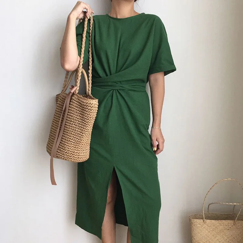 

7 Colors New Pattern Summer Hot Sale Round Collar Short Sleeve White Slim A-line Vintage Fashion Lady Dress