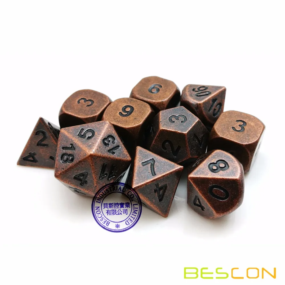 Bescon 10 шт. набор античных медных твердых металлических многогранных D& D игральных костей, набор старых медных металлических ролевых игр 7+ 3 дополнительных D6 s